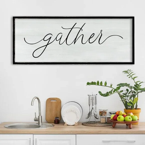 Dining Room Wall Decor Gather Sign 32×12 for Home Kitchen Cozy Family Reunion